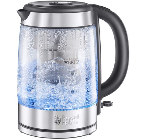 Side view of the Russell Hobbs 20760-10 Brita Purity Glass Kettle.